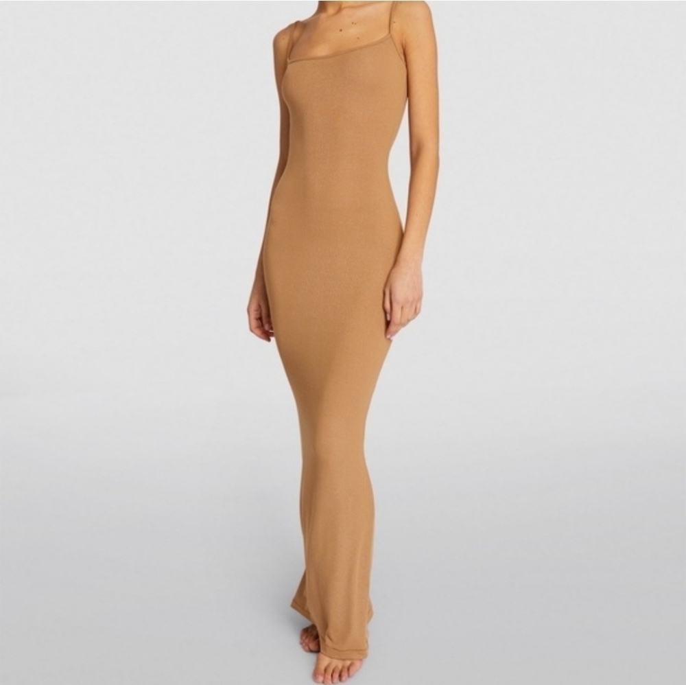 SKIMS-Long Ribbed Maxi Dress in Carmel-Size Small